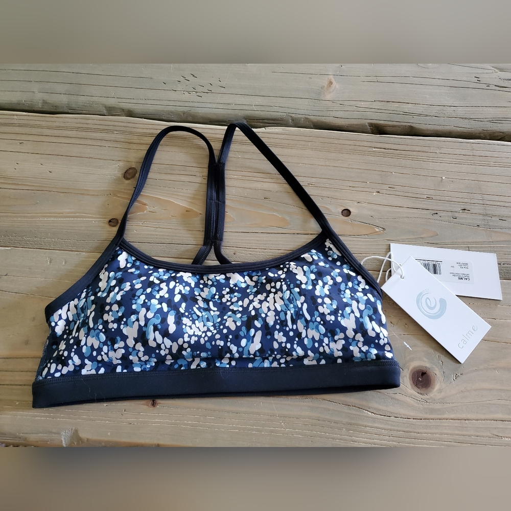 Johnny Was Calme Endurance Sports Bra II Cross Back NWT XS Blue Spots